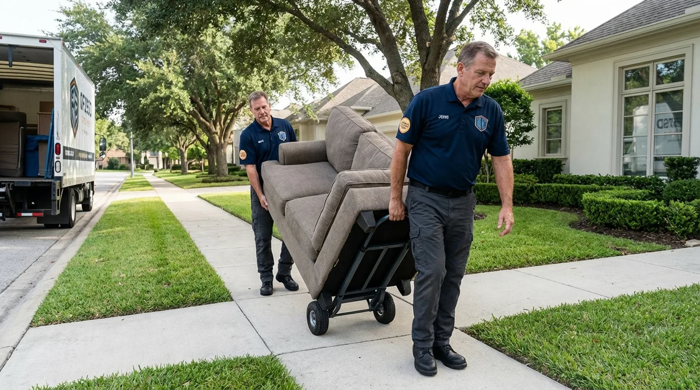 Local residential moving crew loading furniture in Winchester, IN