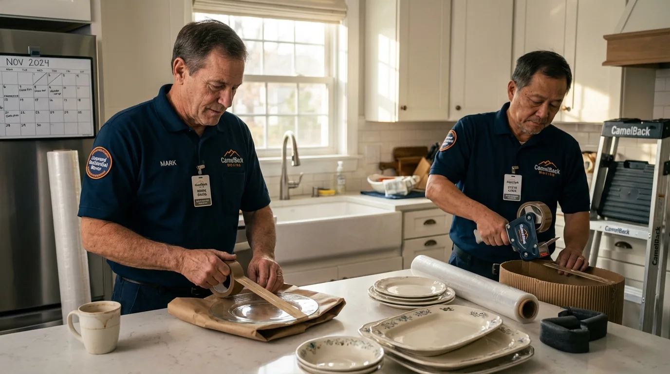 Professional crew packing kitchen dishware in Winchester, IN